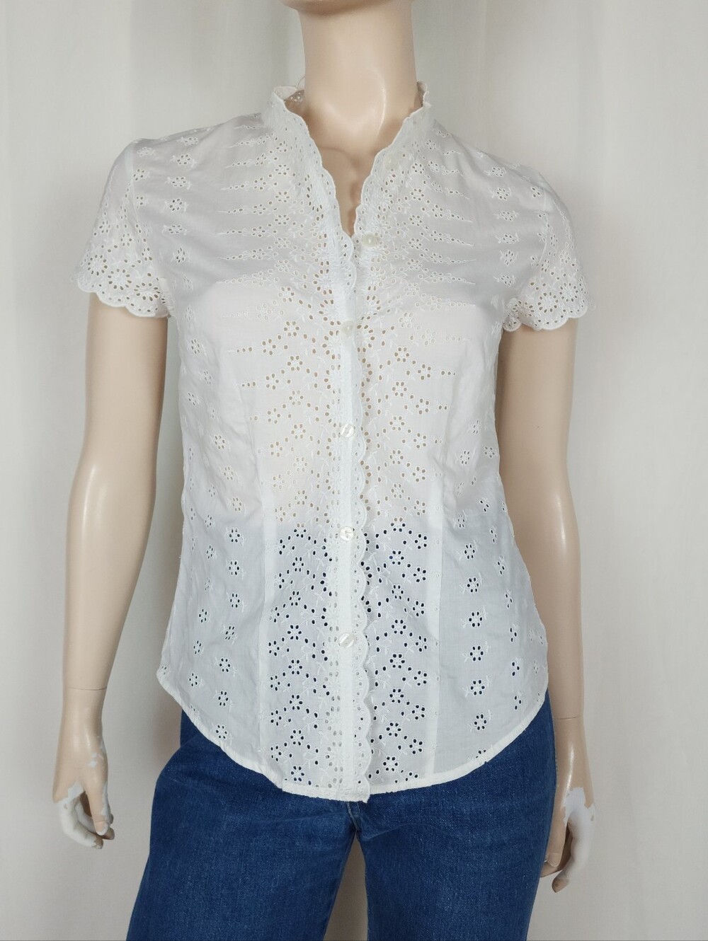 Womens Cotton Eyelet Blouse White XS/S
